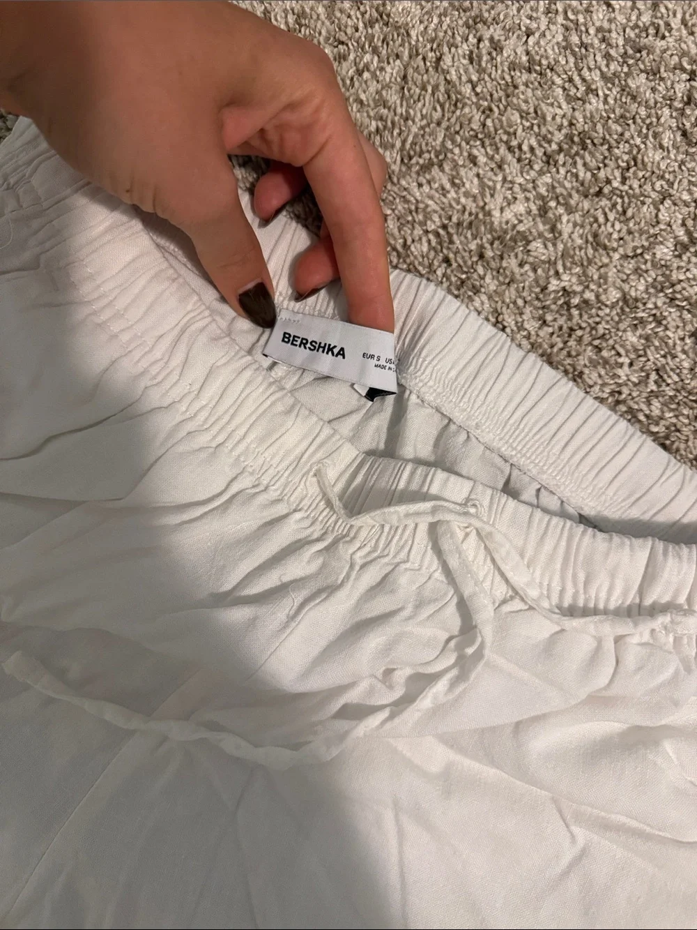 Bershka Cream Straight-Leg Elastic-Waist Pants
